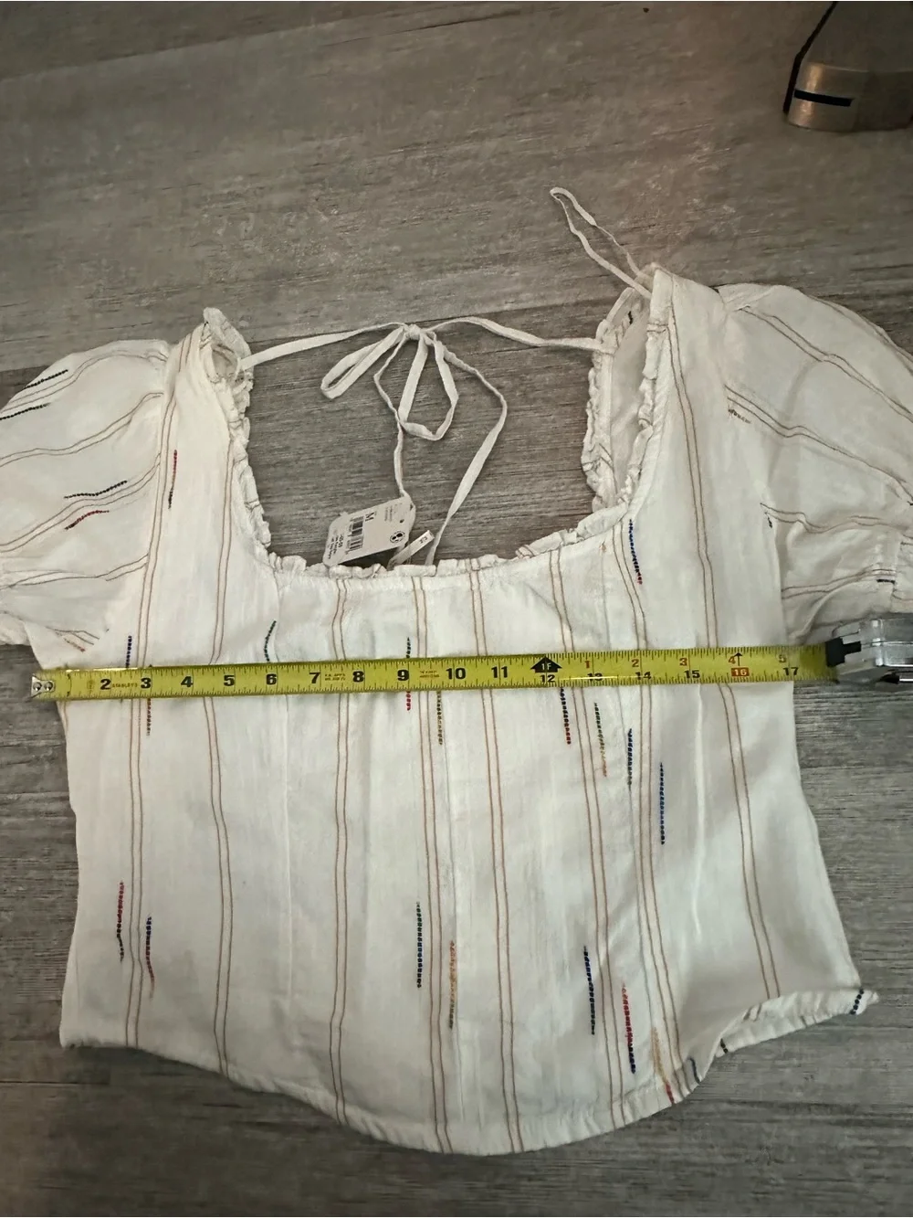 Free People Cream Peasant Top with Multi-Color Stripe Embroidery